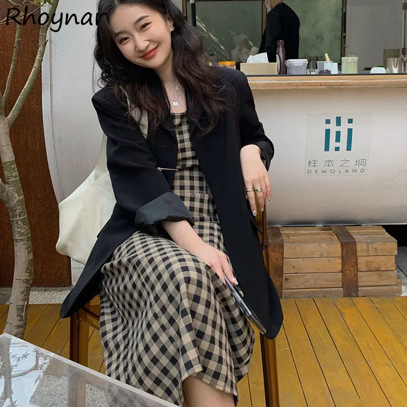 

Sleeveless Dresses Women Autumn Simple College Girls All-match Casual Cozy Ins Plaid Split Tender Classy Ulzzang Design Panelled