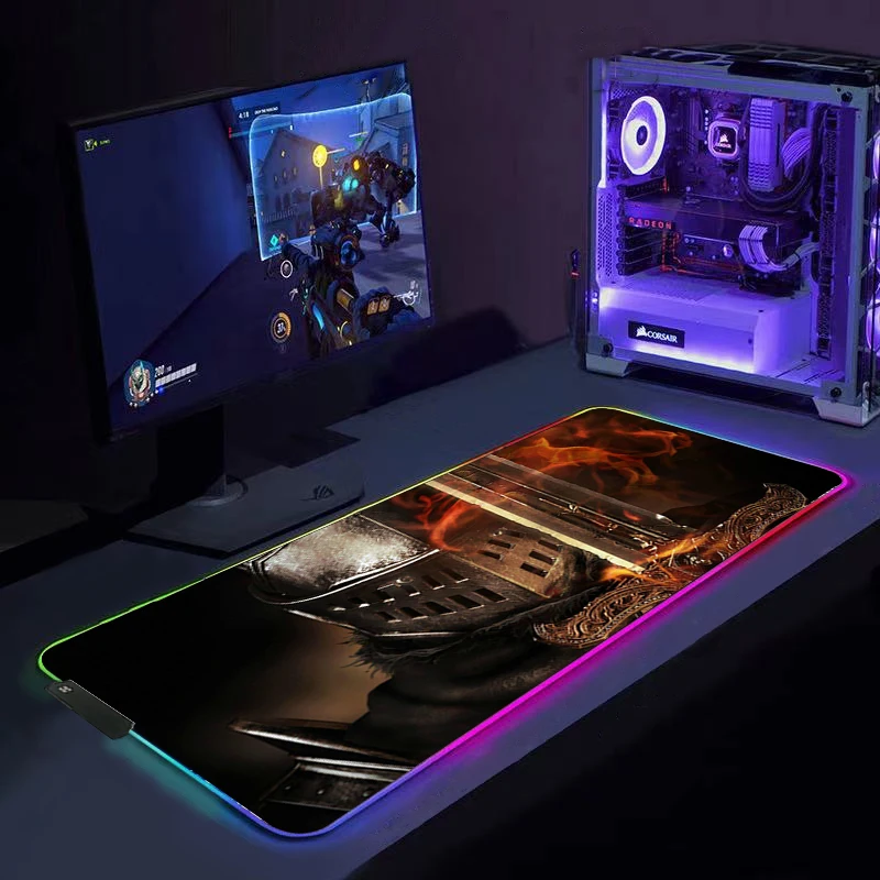 RGB игровой коврик для мыши большой размер цветной светящийся настольный