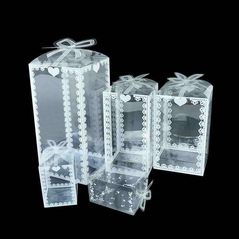 5pcs Clear PVC Box White Lace Printed Candy Boxes Gift Packaging Bags for Wedding Valentines Day Party Supplies Packing Decor