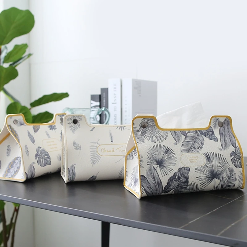 

2022 PVC Elegant Leather Tissue Box Rectangular Napkin Holder Organizer Paper Towel Dispenser Container for Home Office Car