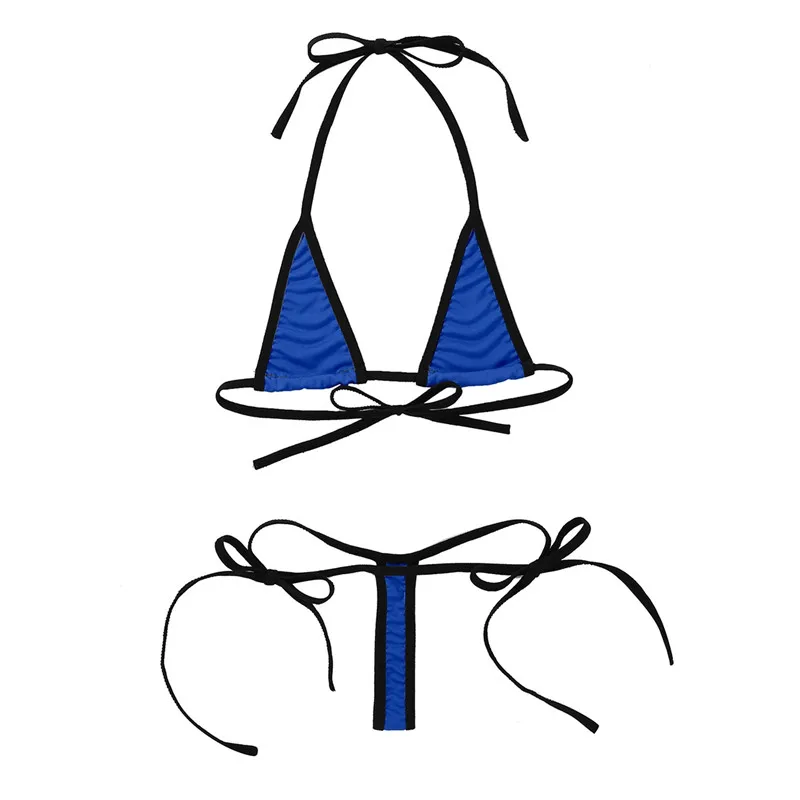 Royal Blue-2 Женское летнее цельное нижнее белье с бретельками на шее и открытой спиной, стринги, мини микро стринги, бикини, одежда для сна, купальник - Цвет: Royal Blue-2