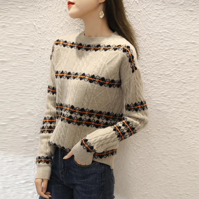 adishree 2020 woman winter 100% Cashmere sweaters autumn knitted Pullovers High Quality Warm Female thickening O-neck Patchwork