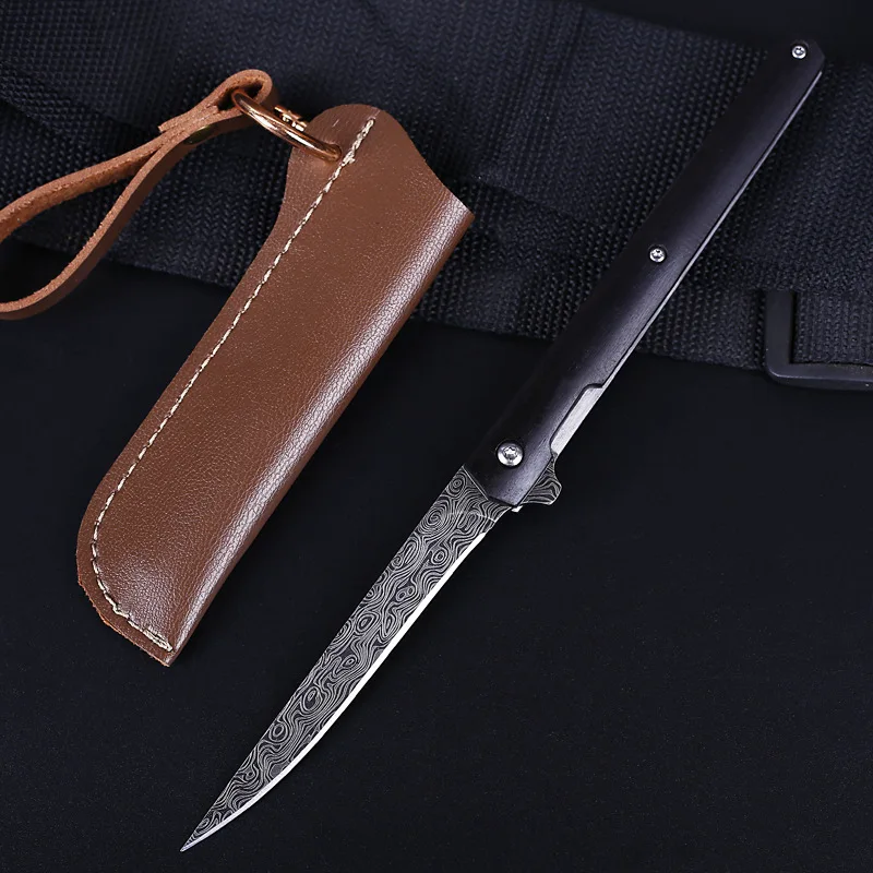

M390 Steel Wooden Handle Sharp Outdoor Camping Pocket Fruit Paring Knife Folding Knife With Leather Knife Cover