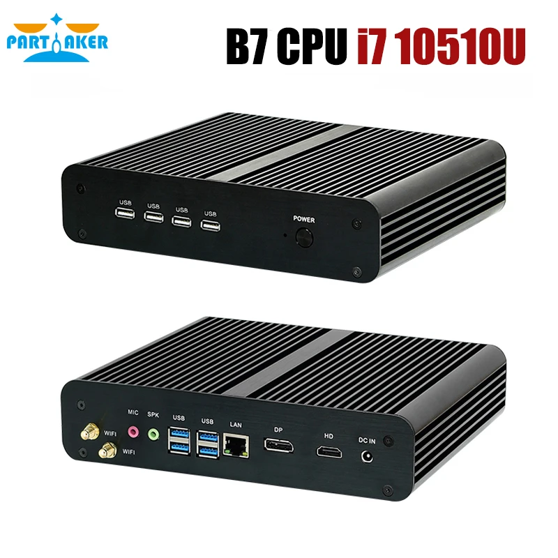 Мини компьютер без вентилятора i7 8550U/10710U i5 8250U/7260U/i3 8145U 2 * DDR4 Msata + M.2 SSD Micro PC Win10 Pro