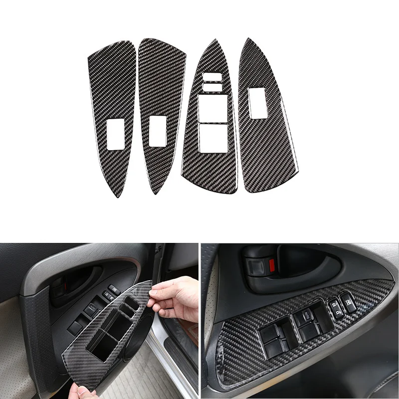 

Car Soft Carbon Fiber Door Armrest Panel Window Lift Switch Frame Cover Trim For Toyota Rav4 RAV 4 2006 - 2009 2010 2011 2012