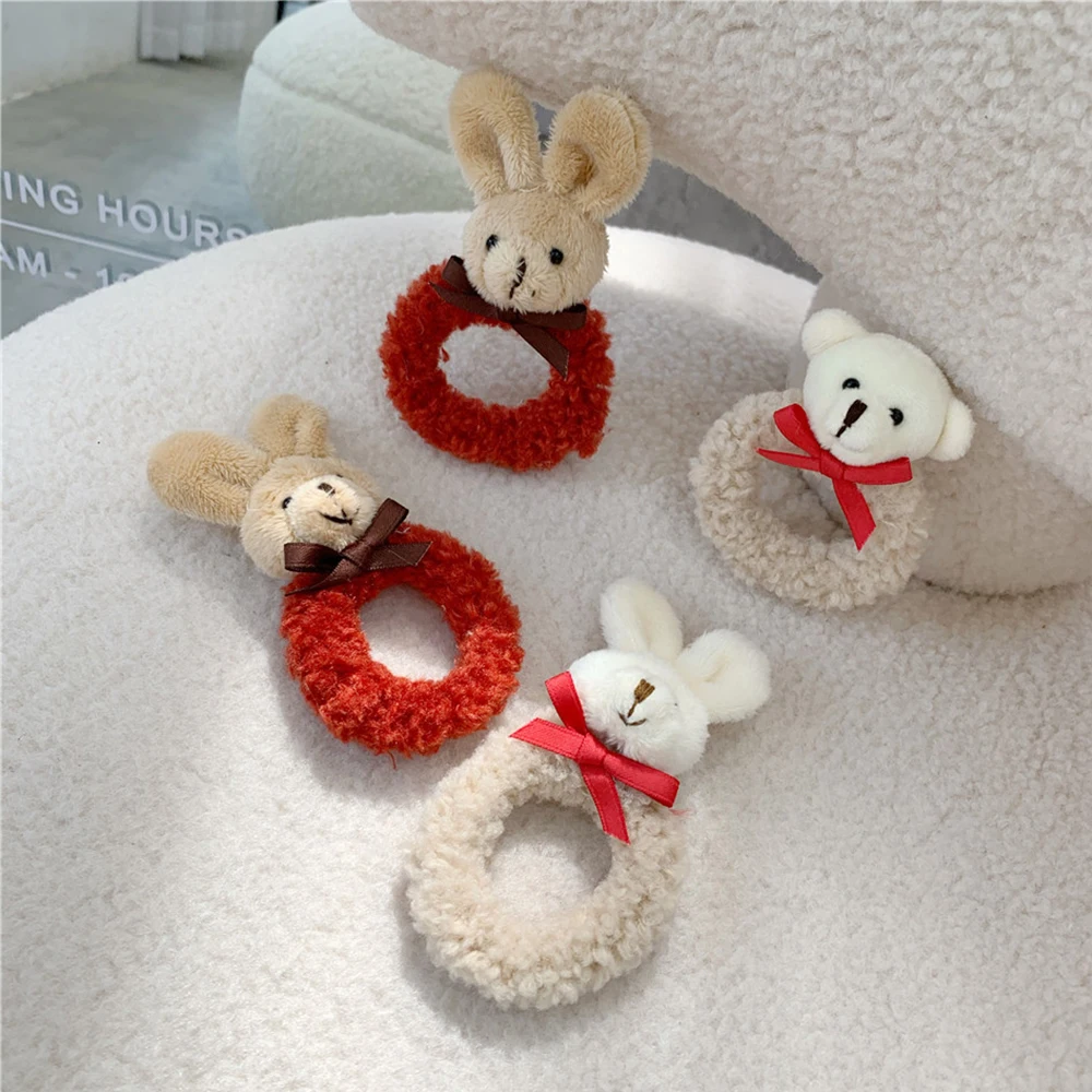 

Newest Cute Plush Bear Rabbit Hair Rope Scrunchie Women Girls Elastic Hair Rubber Bands Ponytail Holder Hair Accessories