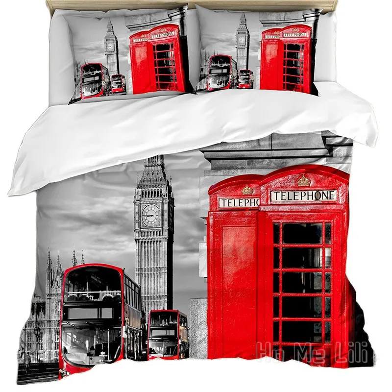 By Ho Me Lili Duvet Cover Set London Telephone Booth In The Street Traditional Local Cultural England Uk Retro Decor Bedding