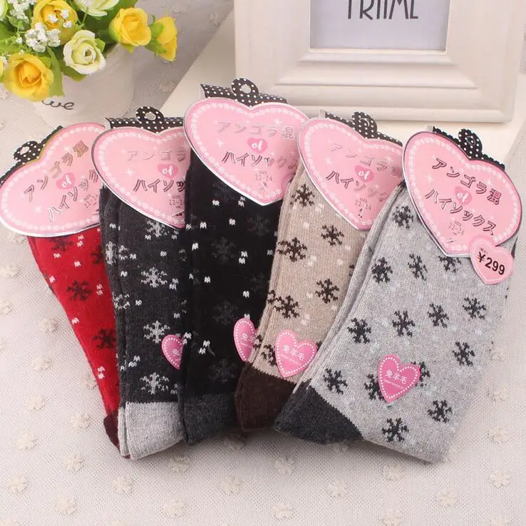 5 пар/лот, зима, женские носки из кроличьей шерсти, женское термобелье, рисунок снежинки, теплые длинные хлопковые женские носки s269 - Цвет: s26920 ( 5pairs )