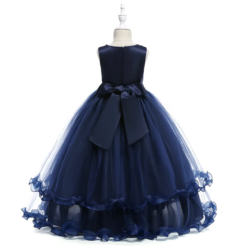 Leaf Appliques Embroidered Navy Burgundy Children Evening Gowns Kids Prom Dresses Long Elegant Party Dress for Girls | Детская одежда и