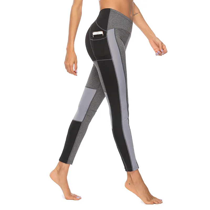 

New 2020 Patchwork Leggings Tight Fitness Sportswear Pants Mobile Phone Pocket Sexy Running Leggings for Women