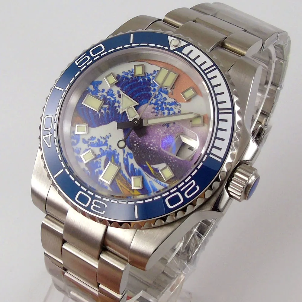 

40mm Sterile Dial Sapphire glass Date Ceramic Bezel Steel Bracelet NH35 MIYOTA 8215 Movement Men's Watch
