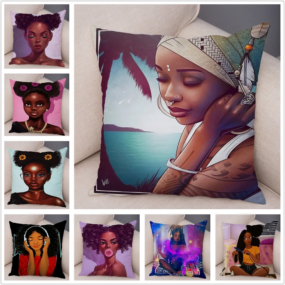 

Beautiful Africa Girl Pillow Case Short Plush Decor Colorful Cartoon Cushion Cover for Sofa Car Home Pillowcase Covers 45x45cm