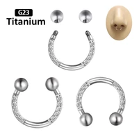 f136 titanium zircon piercing hoop nose ring septum lip circular barbell horseshoe ear tragus helix earring nose body jewelry