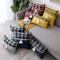 mint yellow cotton linen tassel plaid stitching nordic pillow sofa throw pillows room cushiocover pillowcase 45x45cm 30x50cm