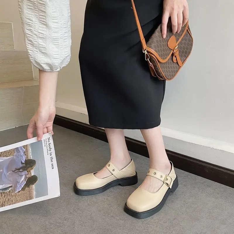 

Shoes Woman Flats Square Toe Oxfords British Style Clogs Platform Modis Casual Female Sneakers All-Match Dress On Heels New Summ