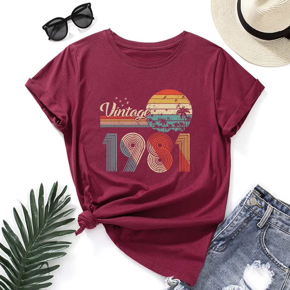 

Funny Vintage 1981 Graphic Tee for Women Short Sleeve Crewneck 100%Cotton Summer T-shirts Female Tops Streetwear Shirts Clothes