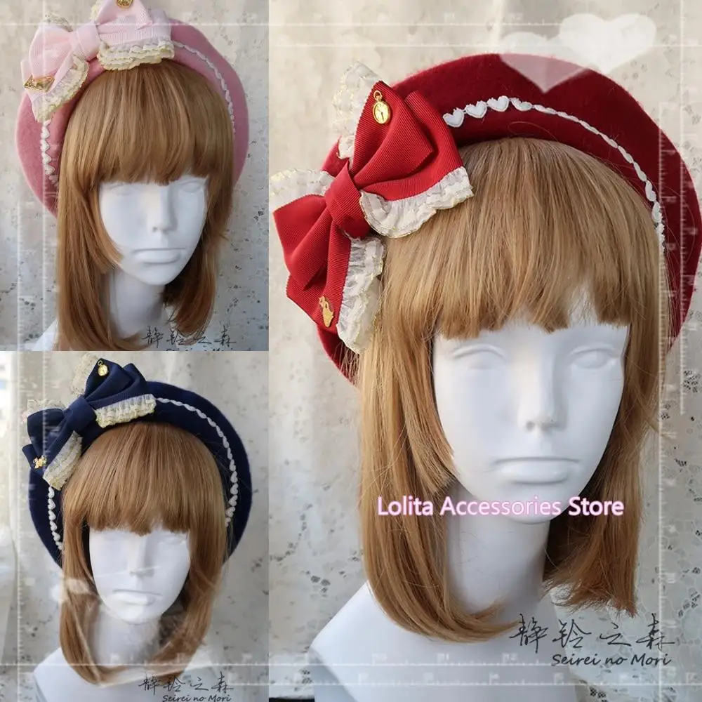 

4 Цвета мягкая девушка крем бант с кружевной отделкой Берет шерстяной насыщенные цвета на плоской подошве Кепки ручной работы в стиле ретро;...