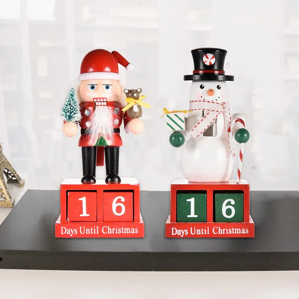 

16cm Christmas Coming Countdown Calendar Wooden Nutcracker Ornament Traditional Festival Cartoon Decoration Decoration