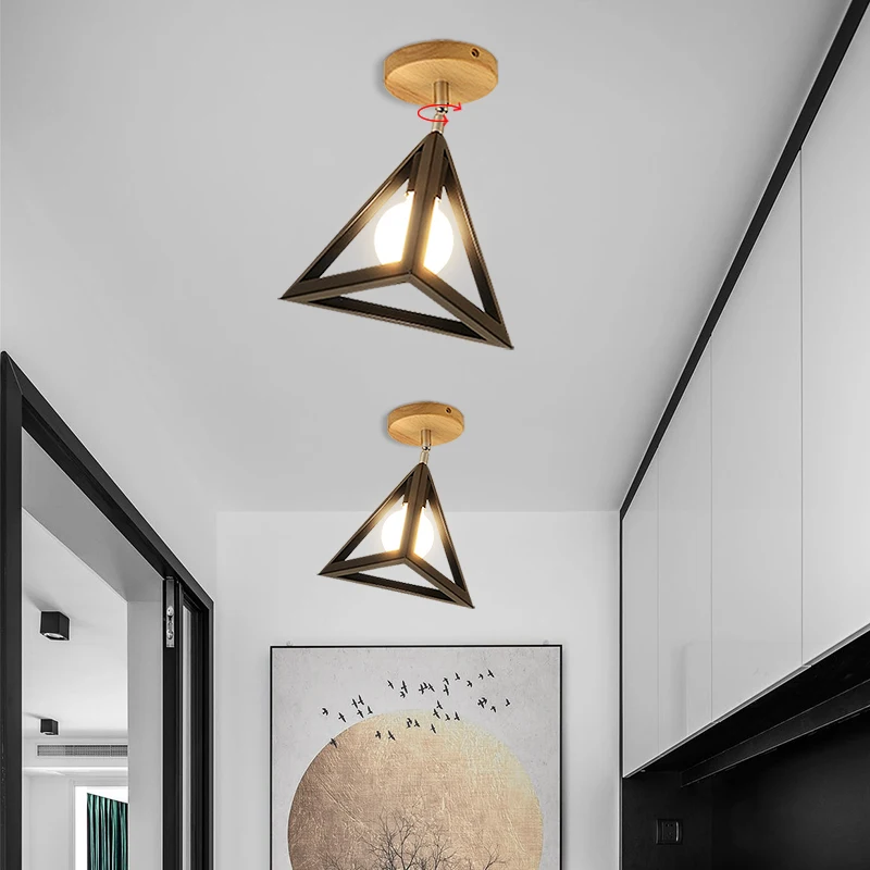 $25.99 E27 Iron 5W Iron Ceiling Lamp Shade Pendant Light Covers Kitchen Shades Triangle Metal Chandelier Lampshades Not Includ Bulbs