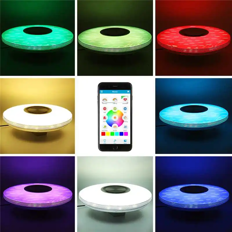 Lámpara de techo con música, 80W, RGB, soporte empotrado de LED, redonda, música, aplicación bluetooth, altavoz, lámpara de techo inteligente con Control remoto