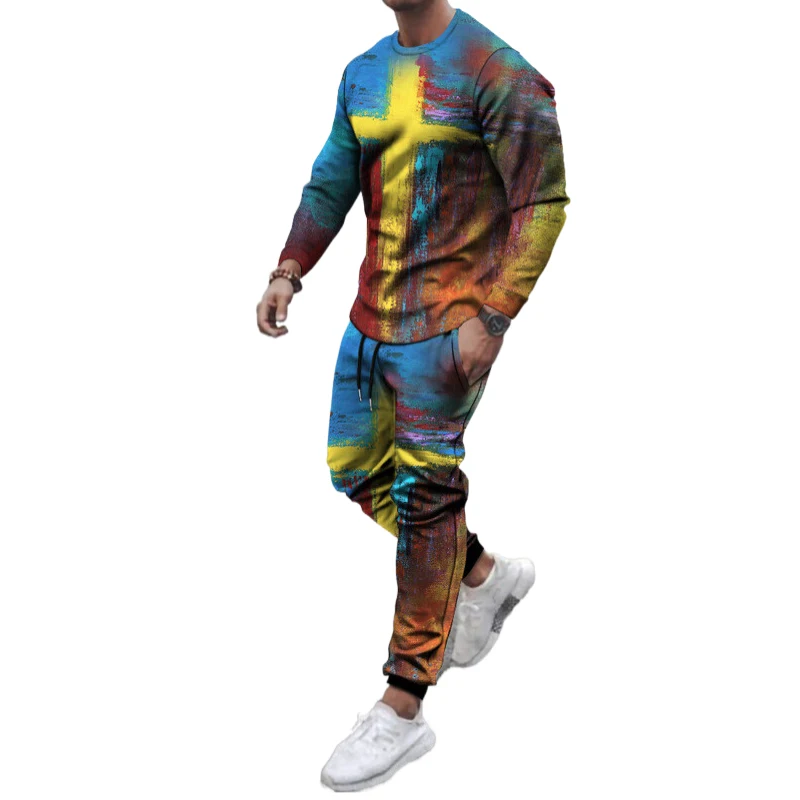 

Men's light running casual printed sweater suit pantalones de hombre de moda autumn two piece set men clothing track suit