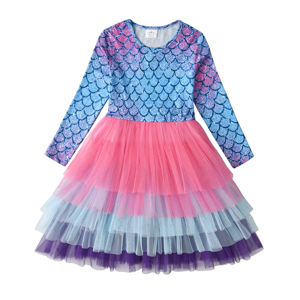 VIKITA-vestido de sirena con tut&uacute; para ni&ntilde;os, ropa de manga larga de malla en capas, disfraces de princesa, oto&ntilde;o y primavera-2