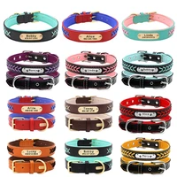 personalized braided dog collar custom pu leather dog collars engraved pet id collar for small medium large dogs pitbull bulldog