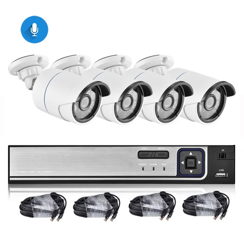 AZISHN H.265 8CH 4MP POE камера безопасности Система комплект аудио запись ip-камера ИК Открытый водонепроницаемый CCTV видеонаблюдения NVR комплект - Цвет: NVR 4Camera 4Cable