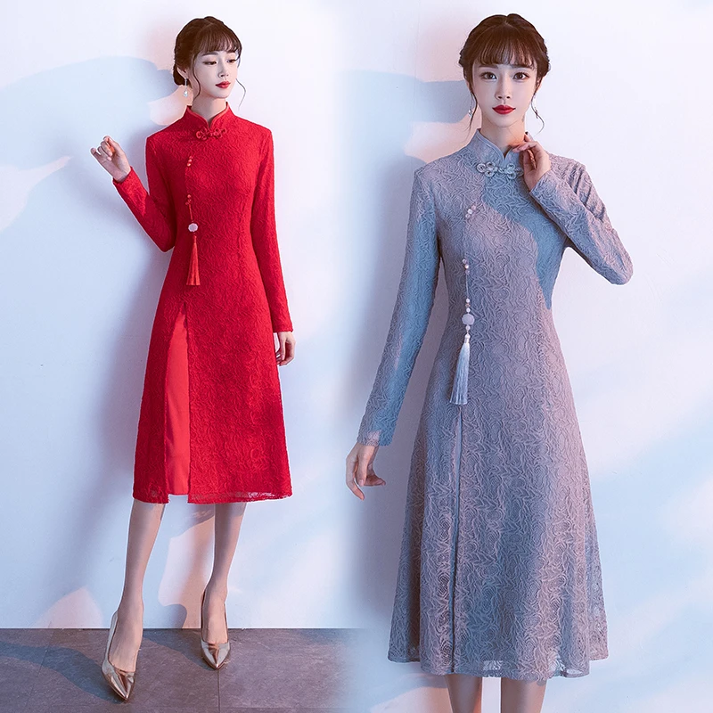 Размера плюс S 5XL китайский Стиль женские вечерние платья модель Cheongsam кружево