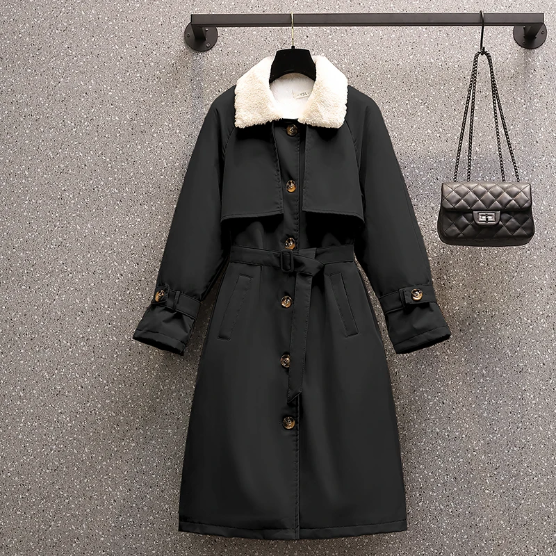 EHQAXIN Down Jacket Female 2022 Parker Cotton Padded Coat Imitation Lamb Wool Windbreaker Jacket Lace-Up Coats L-4XL