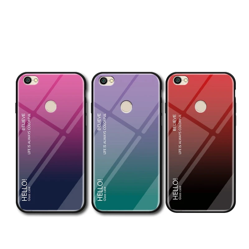 UPaitou Tempered Glass Case for Xiaomi Redmi Note 5A Prime Y1 Lite Soft TPU Edge Luxury Gradient Back Cover |