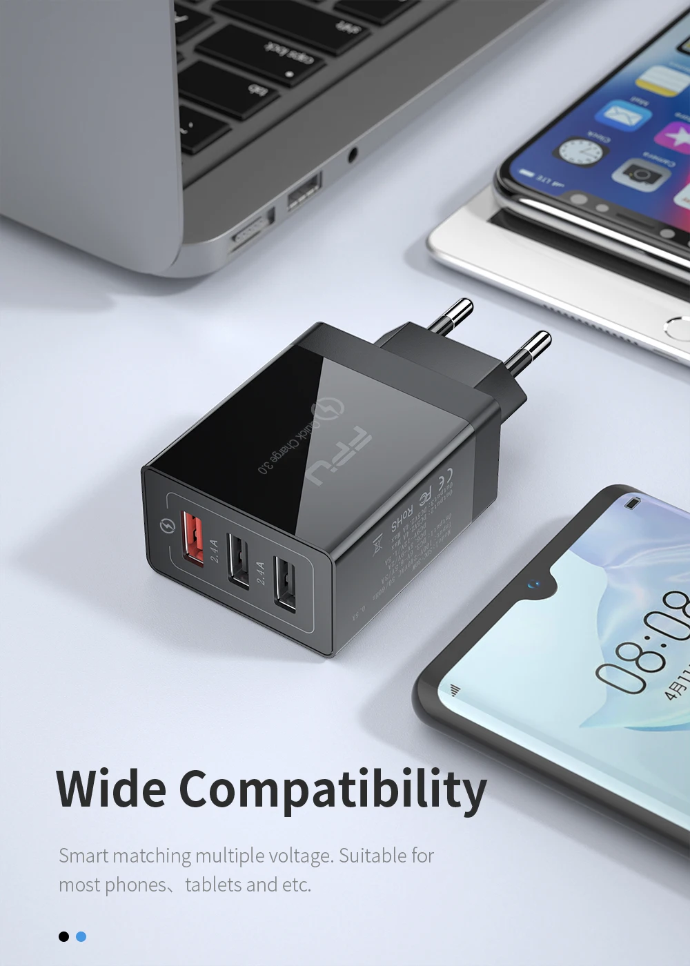 FPU 3 Port USB Charger 30W Quick Charge 3.0 2.0 Mobile Phone Charger for iPhone EU QC3.0 Fast Charger for Huawei Samsung S9+ S10