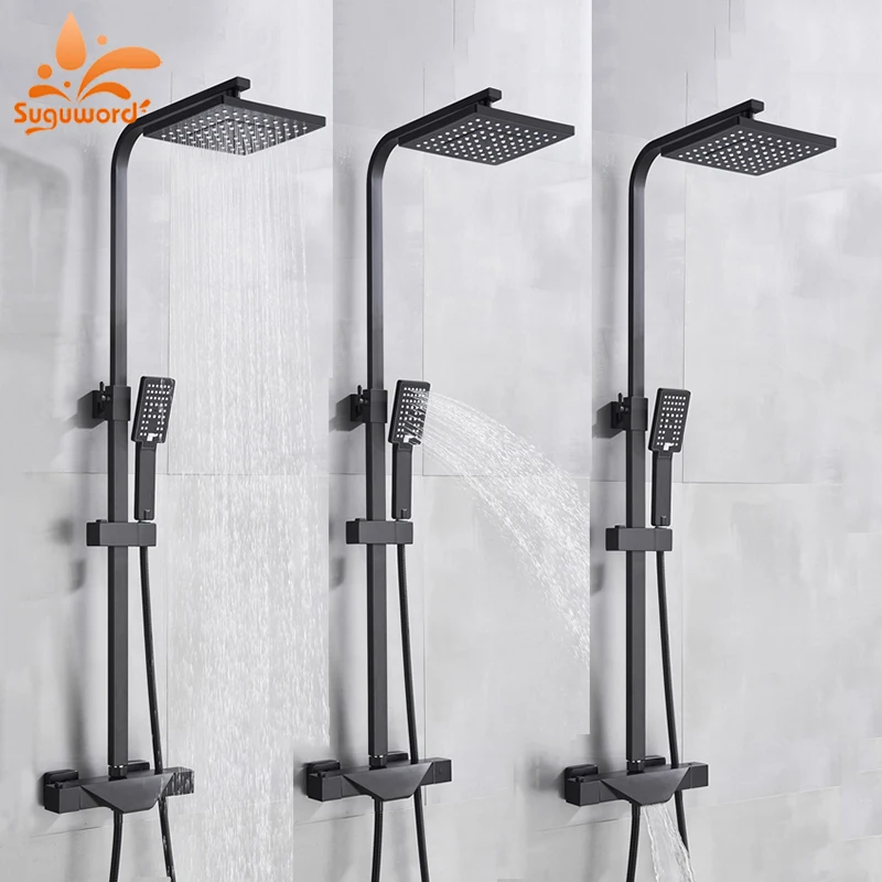 Матовый черный Термостатический смеситель для душа Suguword кран Водопад ванны