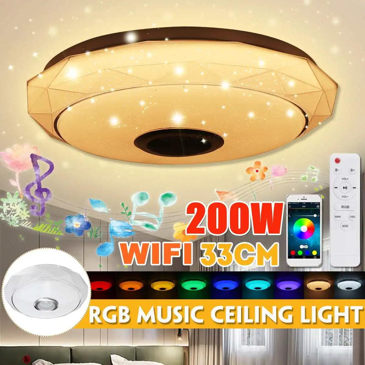 

200W WiFi Modern RGB LED Ceiling Light Home Lighting APP bluetooth Music Light Bedroom Lamp Smart Ceiling Lamp Remote Control