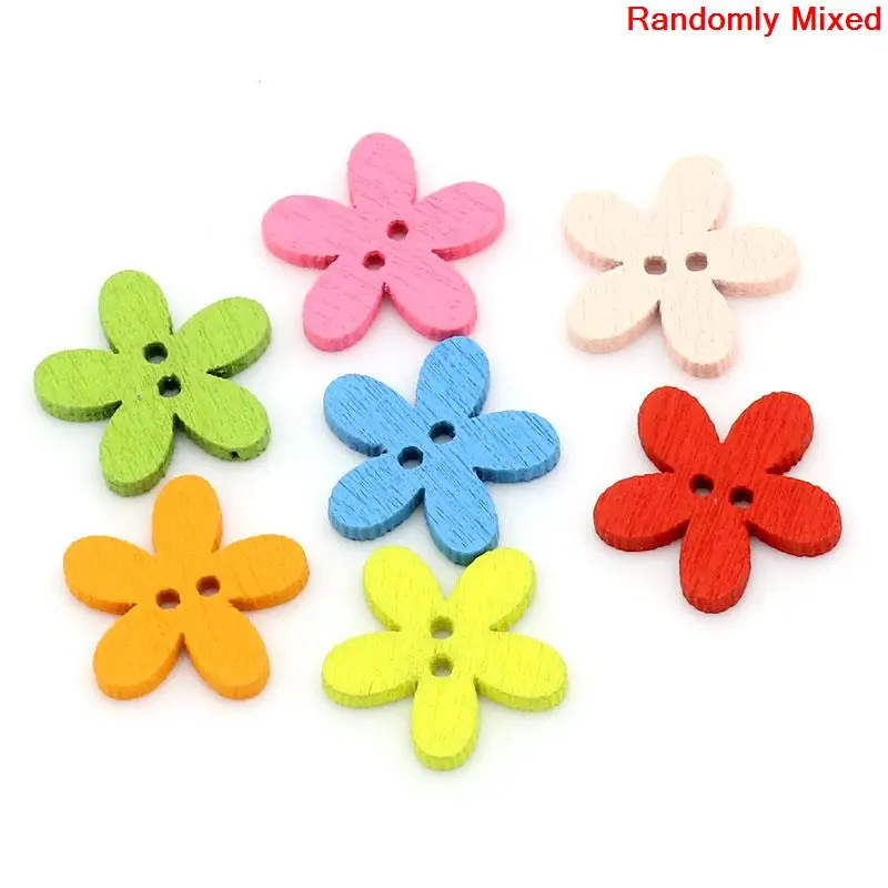 

Double-hole Flower Shape Sewing Wood Buttons Hot DIY Scrapbook Decoration Jewelry&Clothing Accessories Randomly Mixed 100/200pcs