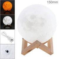15cm rechargeable 3d print moon lamp with 2 color change touch switch support long press the switch to adjust the brightness