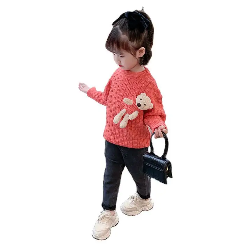 

Girls' Pocket Bear Sweater 2020 Autumn and Winter New Korean Style Western Style All-Matching Baby's Top Fashion