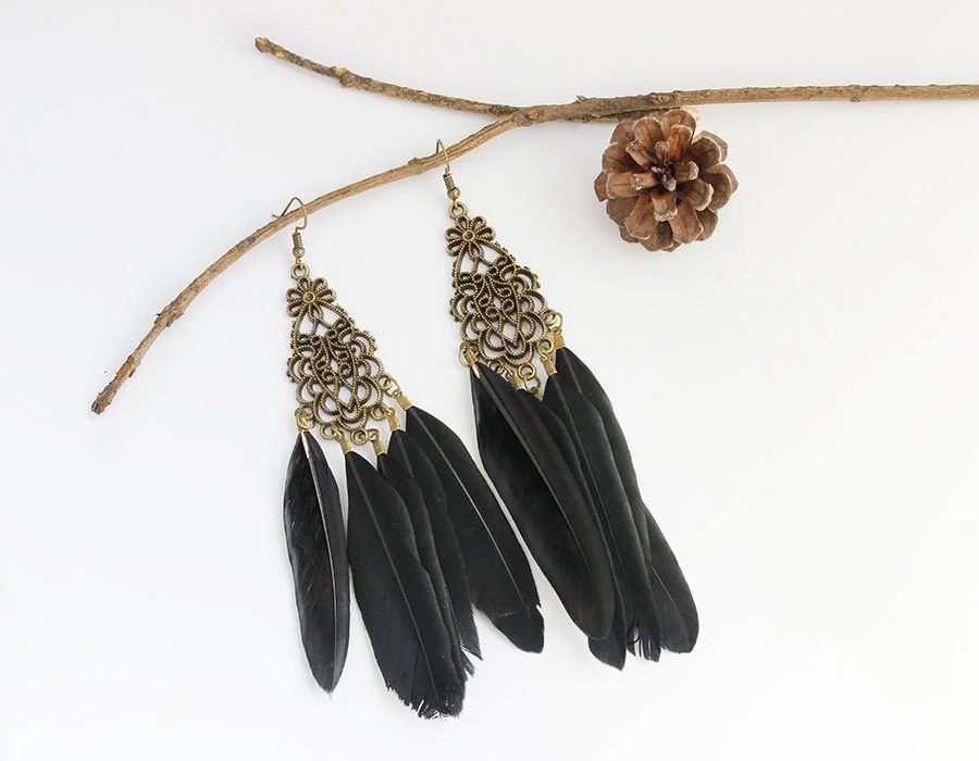 3 цвета красивый дизайн длинные серьги Богемия большой легкий перо Модные