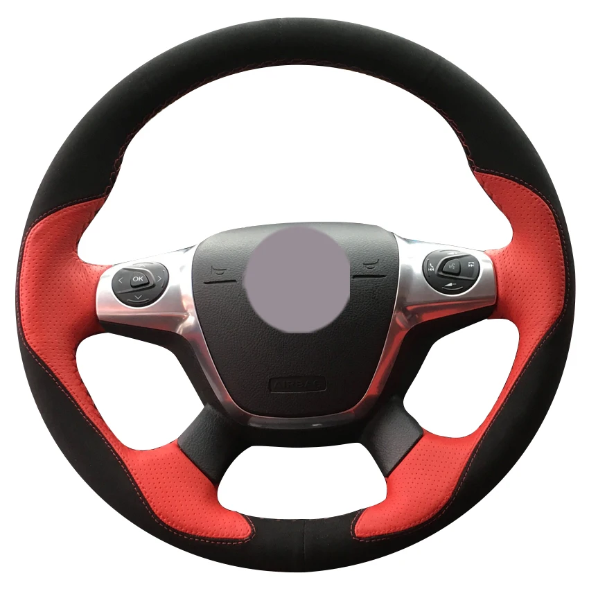

Black Suede Red Leather Car Steering Wheel Cover for Ford Focus 3 2012-2014 KUGA Escape 2013-2016