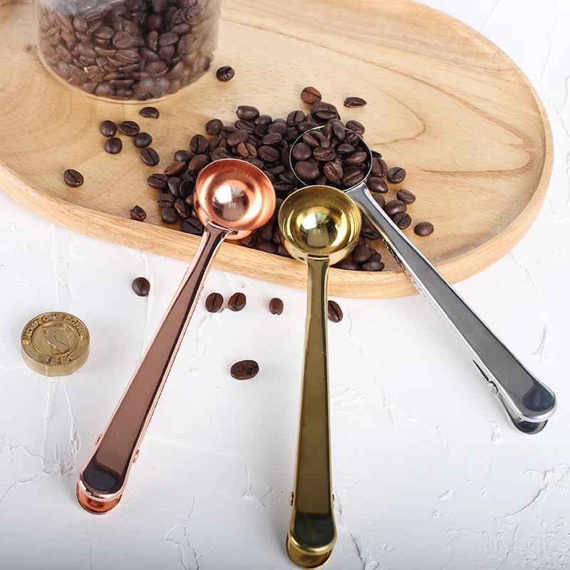 

Stainless Steel Two-in-one Coffee Measuring Spoon with Clip Sealing Clip Kitchen Tool Ice Cream Spoon Milk Powder Spoon
