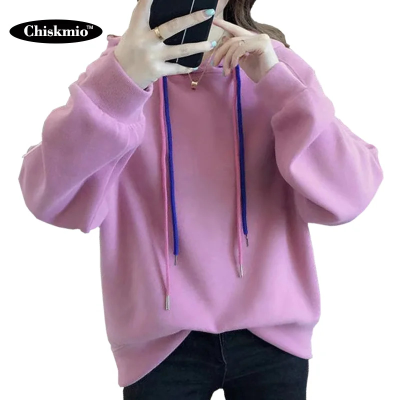 Толстовка Chiskmio женская с капюшоном свитшот на шнуровке пуловер теплая свободная