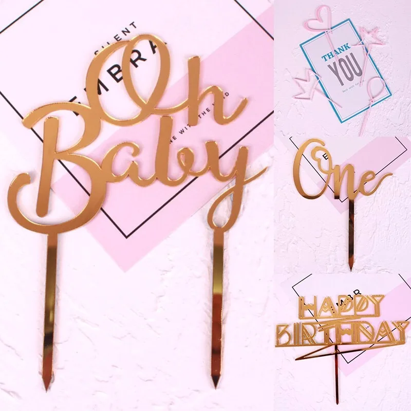 Fashion Acrylic Cake Topper Card Banner Kids Baby Shower Happy Birthday Toppers Party DIY Insert Flags Decoration | Дом и сад