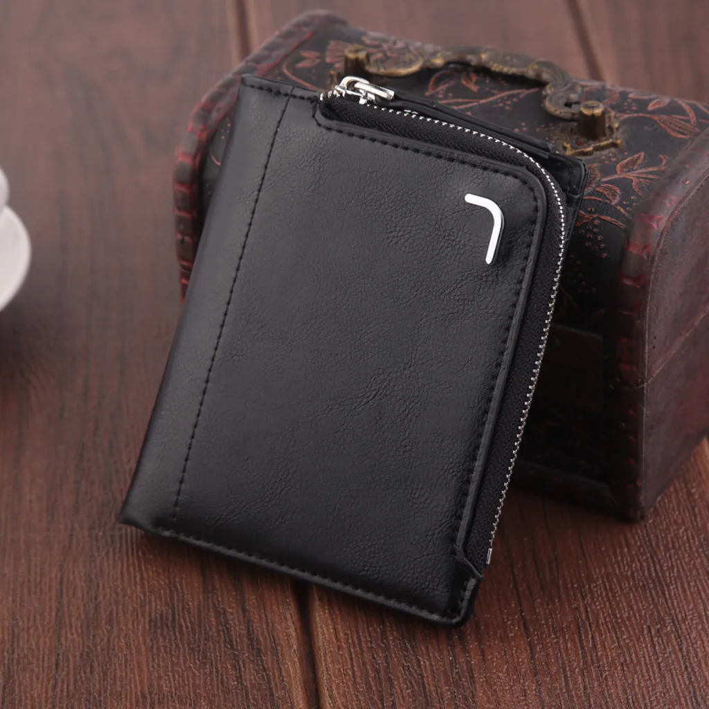 Men's Leather Coin Purse Zipper Wallet Card Holder Short Style Vintage Multi-function Zipper Coin Purse Card Holder Bag#904
