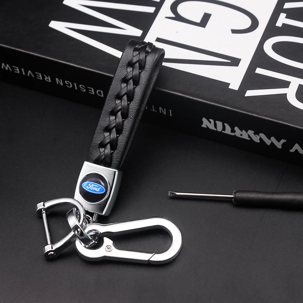 

1pc Car Keychain 3D Metal Leather Keyring Fashion logo Key Chain Car Stlying for Ford Fiesta EcoSport Escort focus 1 2 3 mk2 mk3