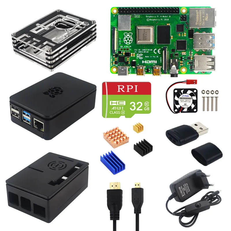 

Оригинальный Raspberry Pi 4B Kit 5V 3A адаптер питания + охлаждающий вентилятор + радиаторы для Raspberry Pi 4 Модель B