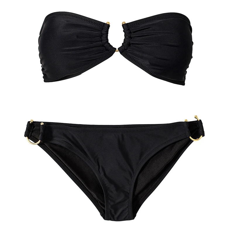 Популярные винтажные купальные костюмы-бандо с U-образным вырезом комплект