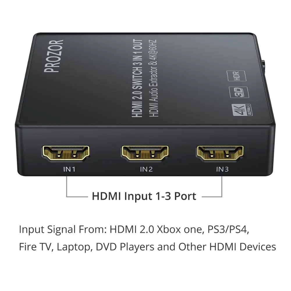 

LiNKFOR 3x1 HDMI-compatible 2.0 Switch Audio Extractor to Optical TOSLINK SPDIF + Analog 3.5mm Headphone Stereo Audio Converter