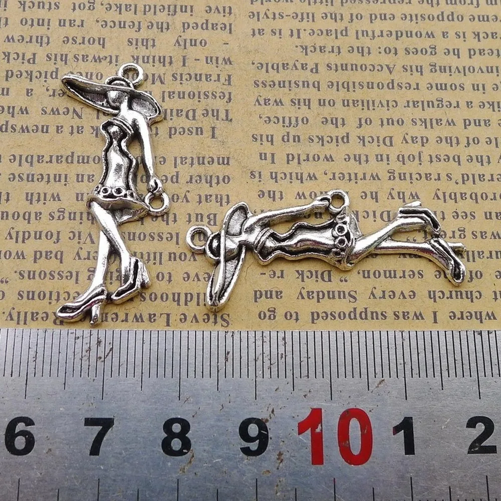 

100pcs Lady Charms 20mm x 40mm DIY Jewelry Making Pendant antique silver color