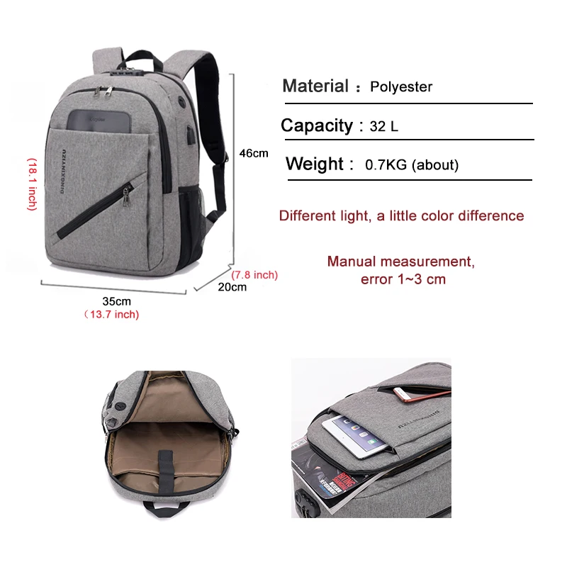 Рюкзак для ноутбука Мужской и Женский Повседневный простой из ткани Оксфорд