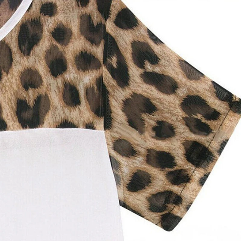 

2021 Summer New Fashion Chiffon Casual Women T Shirt Tops White Black Leopard Print Short Sleeve O Neck Ladies Tees T- Shirt